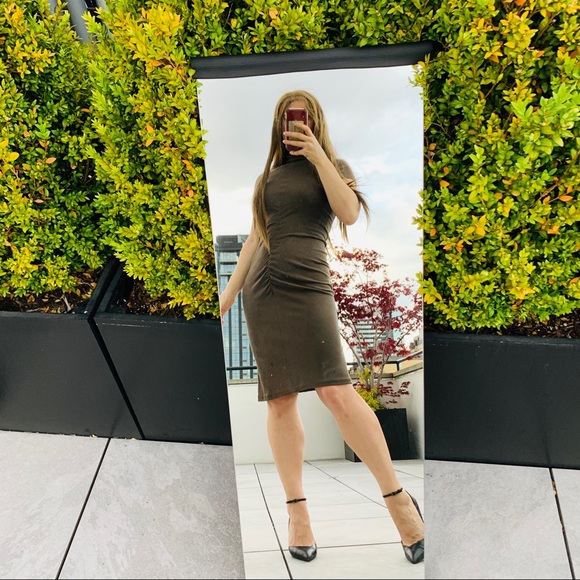 Zenobia Virgin Wool Camo Pleated Turtle Neck Dress - Picture 6 of 16